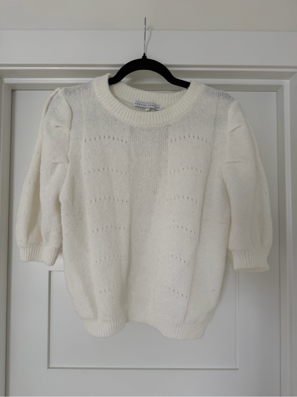 English Factory Ivory Puff Sleeve Crewneck Sweater